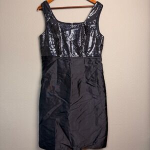 Talbots Black Silk Blend Sequin‎ Sheath Dress Sz 14 Cocktail Party Dance Wedding